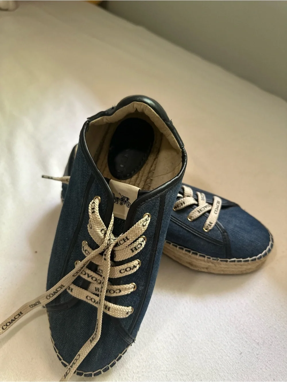Coach Navy Denim Espadrille Sneakers with Cream Laces